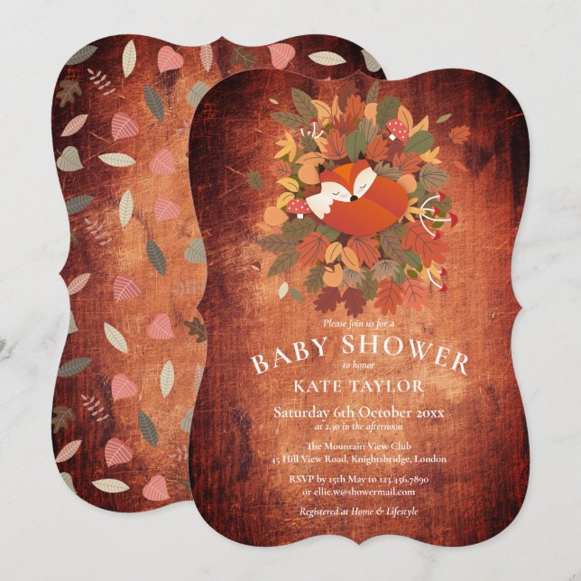 Invitation Baby shower Woodland Fox / Saupoudrer (Devant / Derrière)