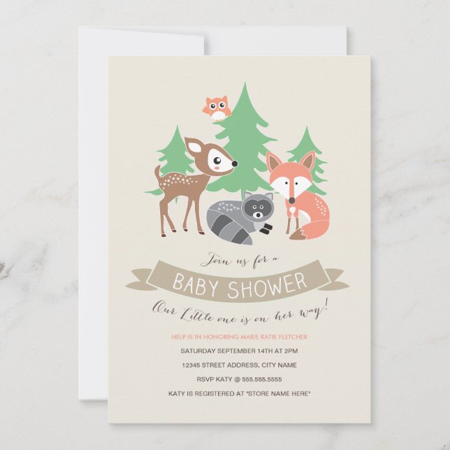 Invitation Baby shower Woodland Friends (Devant)