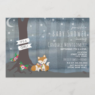 Invitation Baby shower Woodland Night Fox - Fille