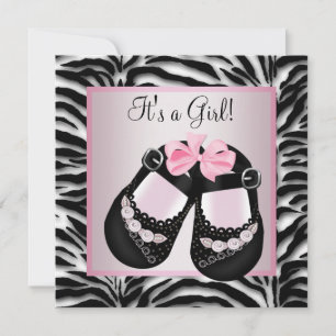 Invitation Baby shower Zèbre rose noir