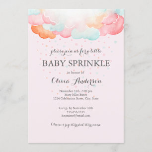 Invitation Baby Sprinkle Nuages Arc-en-ciel Rose