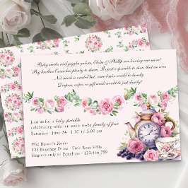 Invitation Baby Sprinkle Tea Party Vintage rose Roses Douche