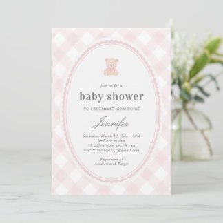 Invitation Baby Teddy bear Baby shower_Pink 
