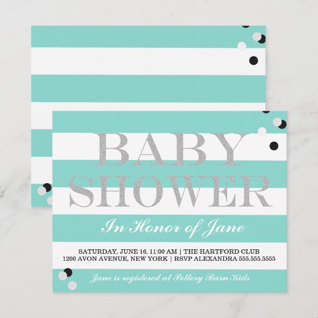 Invitation Baby Turquoise Blue Tiara Shower SprinkParty (Devant / Derrière)