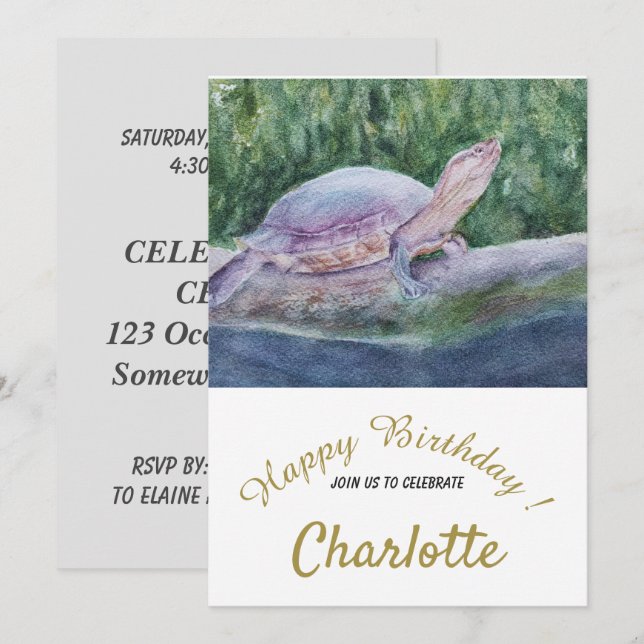 Invitation Baby Turtle 1er anniversaire (Devant / Derrière)