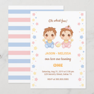 Invitation Baby Twins Garçon fille premier anniversaire