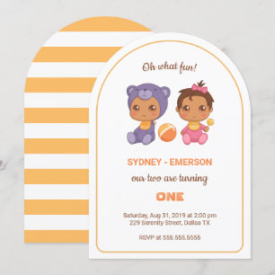 Invitation Baby Twins Premier anniversaire fille ours Jumpsui