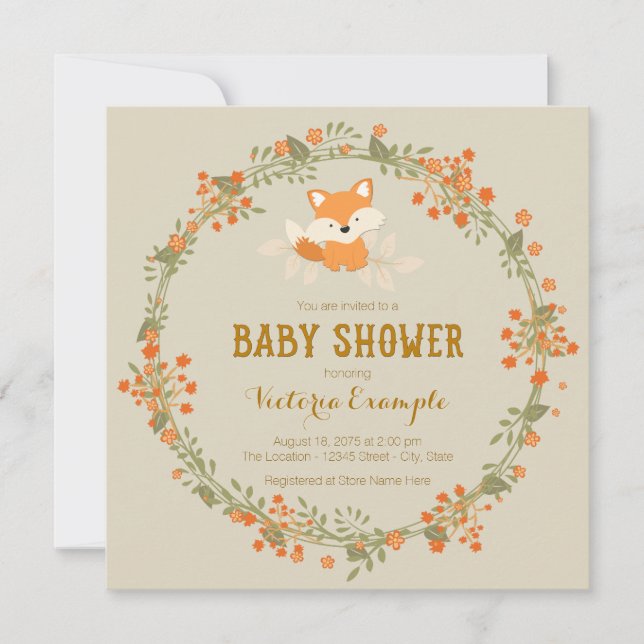 Invitation Baby Woodland Fox Baby shower (Devant)