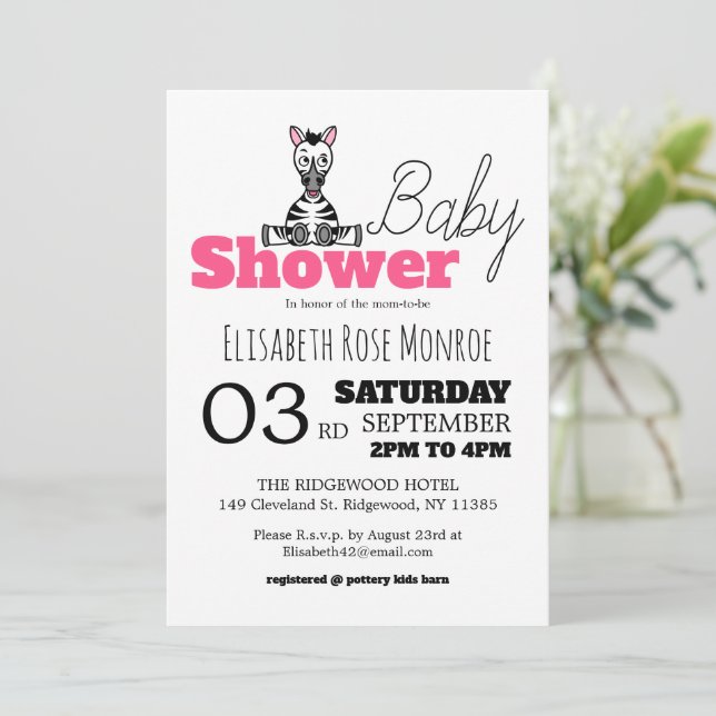 Invitation Baby Zebra, Baby shower (Debout devant)