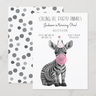 Invitation Baby Zebra noir et blanc Anniversaire