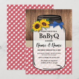 Invitation BaByQ Baby shower BBQ de tournesol Jar Wood Red Ch