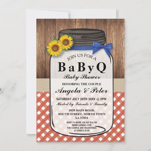 Invitation BABYQ Baby shower BBQ Party Couples Jar Red Invita (Devant)