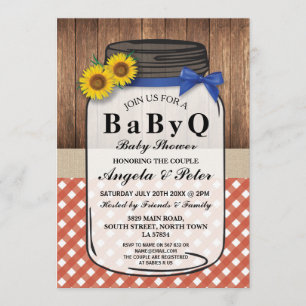 Invitation BABYQ Baby shower BBQ Party Couples Jar Red Invita