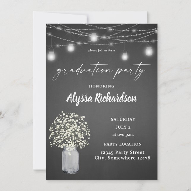 Invitation Babys Breath Chalkboard Graduation Party (Devant)
