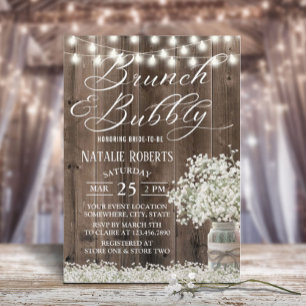 Invitation Baby's Breath Floral Mason Jar Rustique Réception 