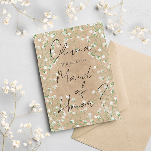 Invitation  Baby's Breath Floral Will You Be My Maid of Honor