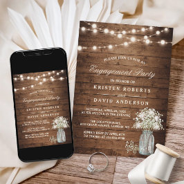 Invitation Baby's Breath Mason Jar Rustic Engagement Party