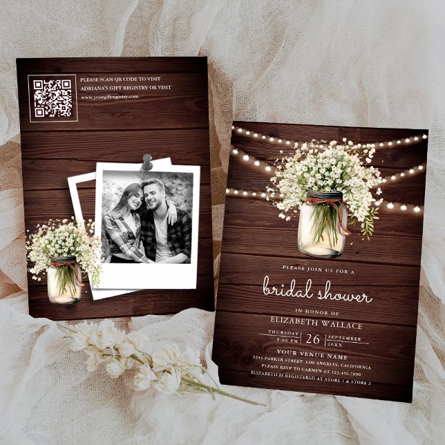 Invitation Baby's Breath Pot Mason Jar avec Code QR pour Show (Créateur téléchargé)