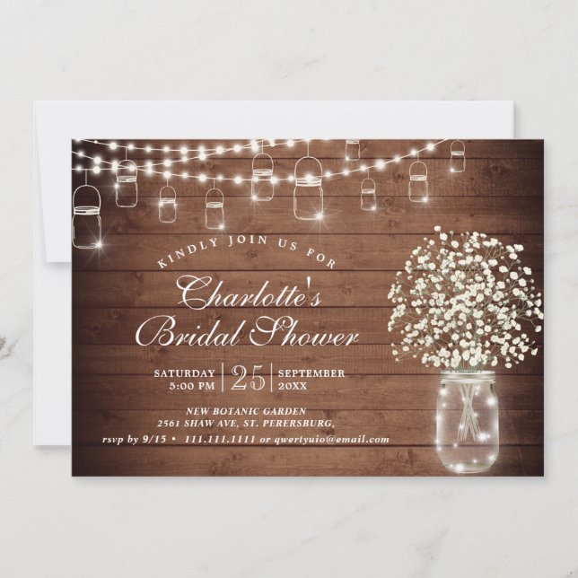 Invitation Baby's Breath Pot Mason Rustique pour une Baby Sho (Devant)