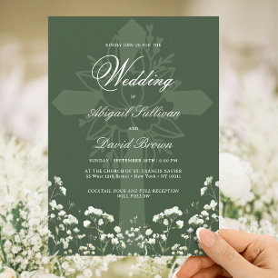 Invitation Baby's Breath sur vert sauge Mariage Religieux