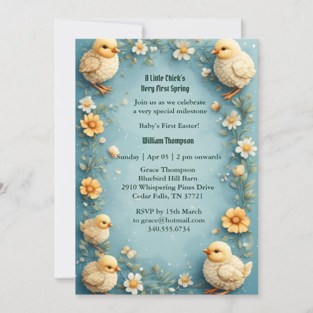 Invitation Babys First Easter Pastel Green Spring Chick Party (Devant)