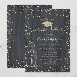 Invitation Bac de diplôme, Diamants de verre noir Graduation