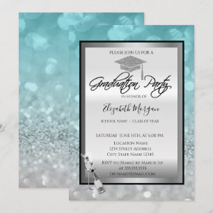 Invitation Bac de diplôme, Verre à vin Bokeh Silver Graduatio