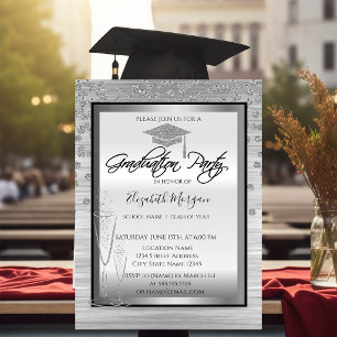 Invitation Bac de graduation en argent, Diamètre en verre Gra