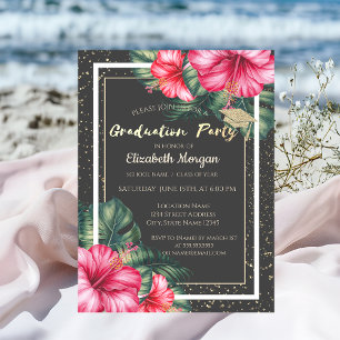 Invitation Bac de parties scintillant, Hibiscus, Confetti Gra
