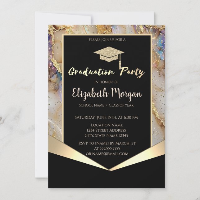 Invitation Bac de parties scintillant, Marbre Perle Confetti (Devant)