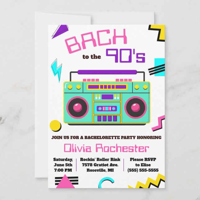Invitation Bach au Bachelorette Party des années 90 (Devant)