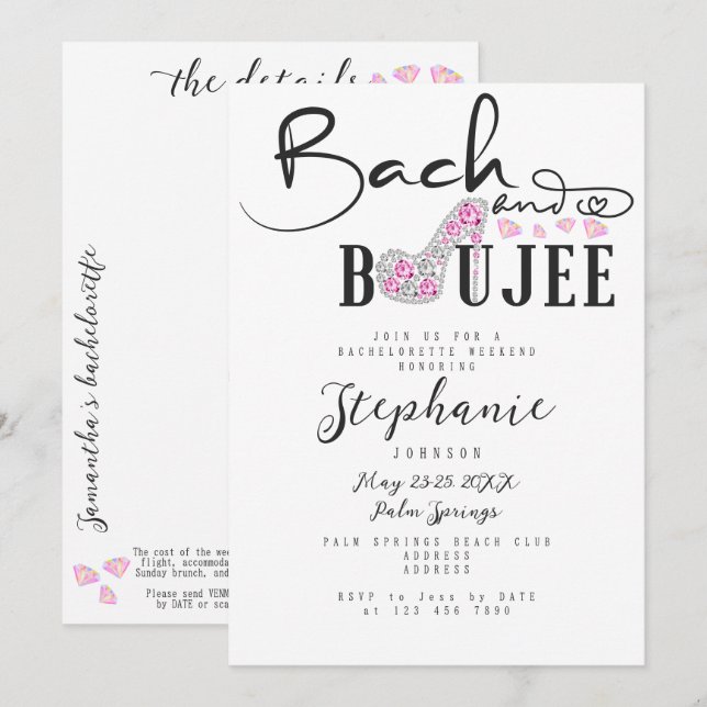 Invitation Bach & Boujee Pink Diamond Glam Bachelorette (Devant / Derrière)