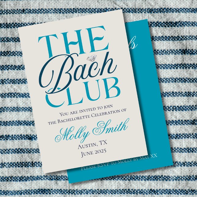 Invitation Bach Club Moderne Simple Bleu Bachelorette Party (The Bach Club invite with modern serif font – perfect for engagement or bridal celebrations!)