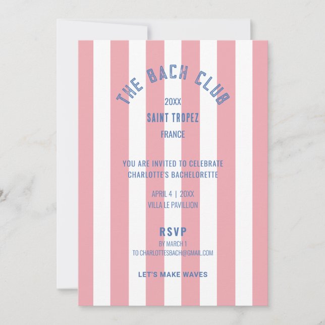 Invitation Bach Club Pink Bachelorette Party (Devant)