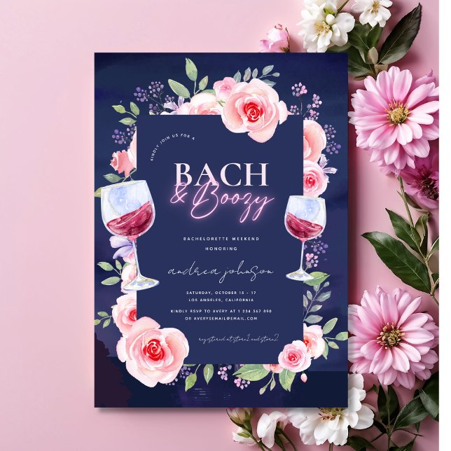 Invitation Bach et Boozy Neon & Fleurs Florales Rose Enterrem (Créateur téléchargé)