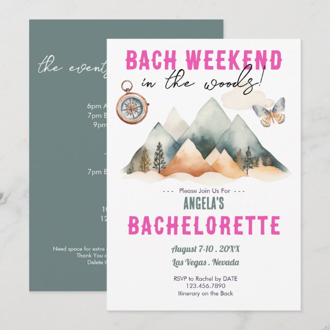 Invitation Bach in the Woods Camping Bachelorette weekend (Devant / Derrière)