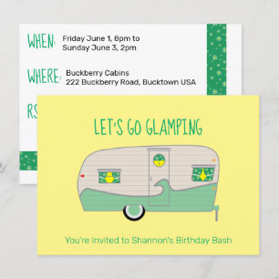Invitation Bâche de Camping Rétro Verte Menthe Boîte de Jambo