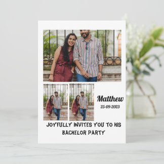 Invitation Bachelor Party personnalisé 3 Photo Collage