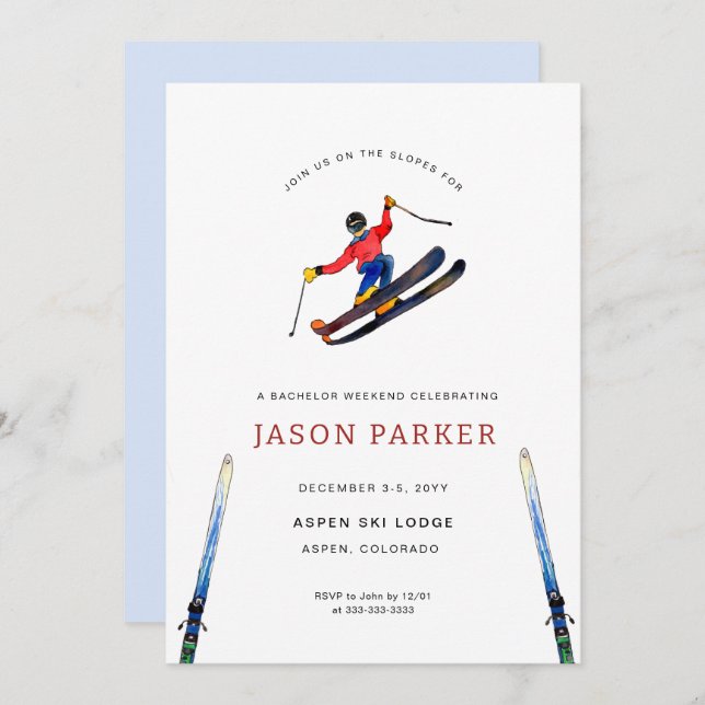 Invitation Bachelor Party Ski Trip (Devant / Derrière)