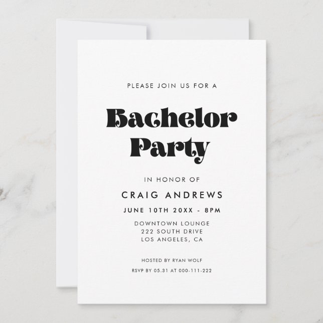 Invitation Bachelor vintage Script Retro (Devant)