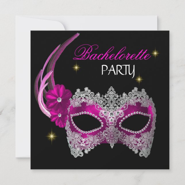 Invitation Bacheloré Party rose Masque noir (Devant)