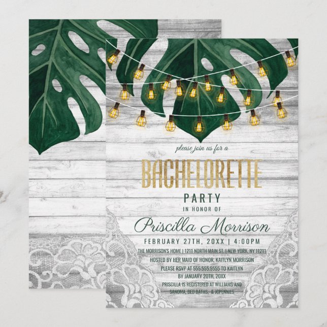 Invitation Bachelorée de dentelle de la feuille de fromage su (Devant / Derrière)
