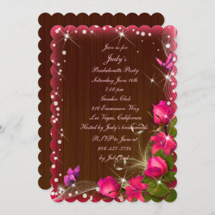 Invitation Bachelorette à papillon rose bois rustique
