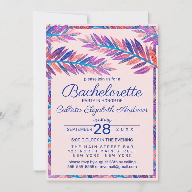 Invitation Bachelorette Acrylique Feuille Artsy Élégante (Devant)
