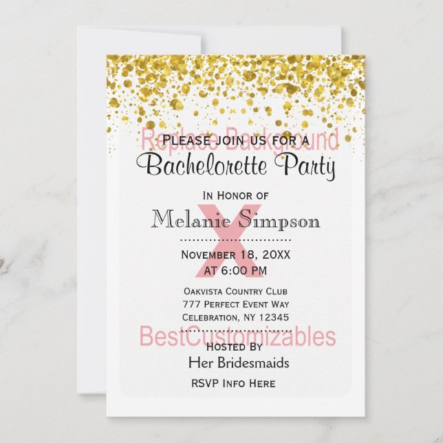 Invitation Bachelorette avec Modèle Gold Confetti (Devant)