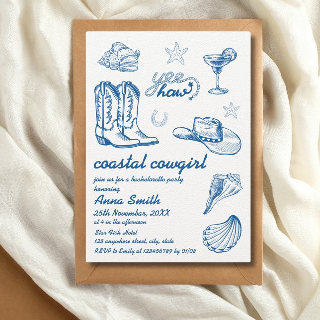 Invitation Bachelorette Bleue Coastal Cowgirl (coastal cowgirl bachelorette party invitation)