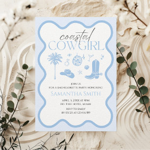 Invitation Bachelorette Bleue Cowgirl Côtière Illustrée À La 