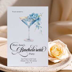 Invitation Bachelorette Blue Floral Cocktail Girls Trip