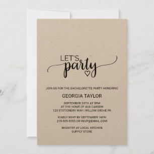 Invitation Bachelorette Calligraphie Kraft Simple