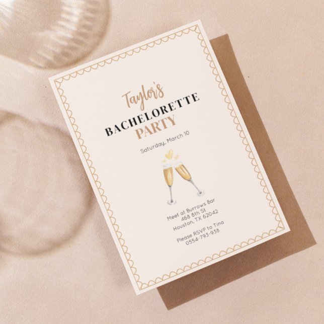 Invitation Bachelorette Champagne Classy Gold (Créateur téléchargé)